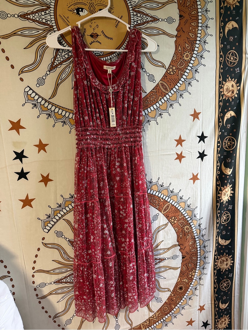 Max Studio Red Floral Tiered Maxi Dress